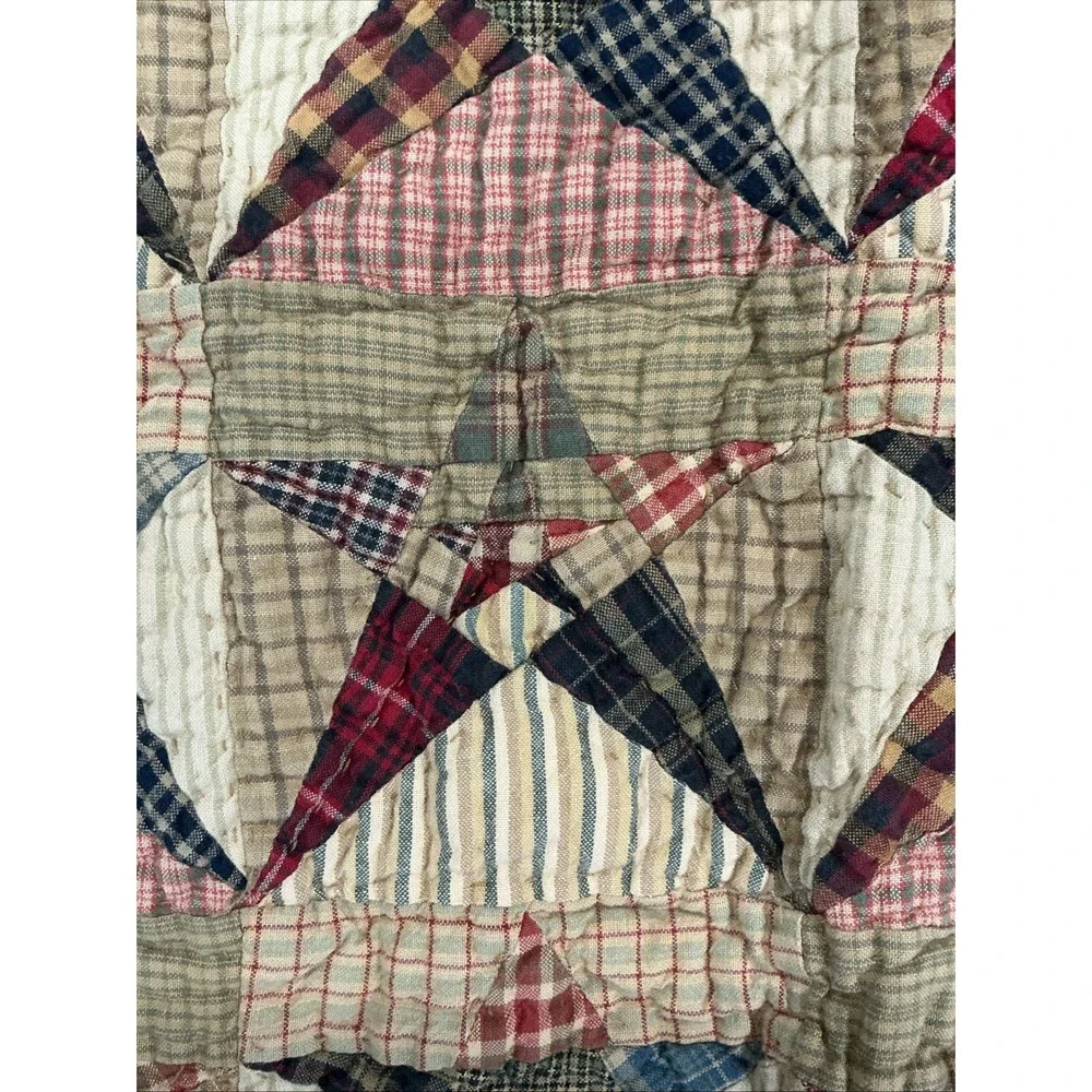 Plaid, Quilted Primitive Star Pillow Case Cover Sham, Standard Size, Cottagecore